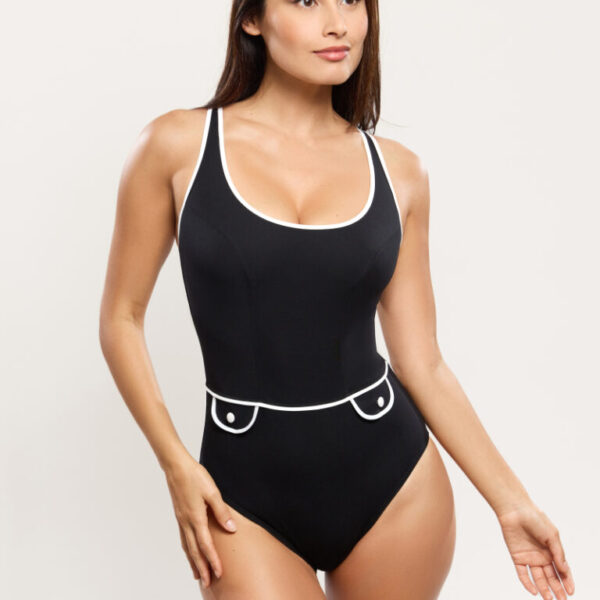 Maillot de bain 1 pièce décolleté arrondi Empreinte Attitude Noir