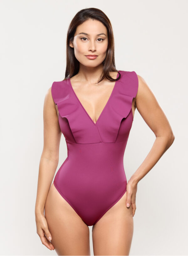 Maillot de bain 1 pièce décolleté V Empreinte Wave Orchidée