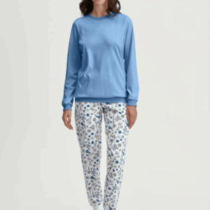 Pyjama avec bords élastiques Calida Flower Nights en coloris Riviera Blue