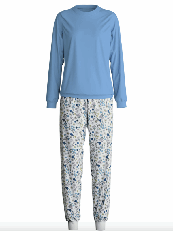 Pyjama avec bords élastiques Calida Flower Nights en coloris Riviera Blue – Image 7