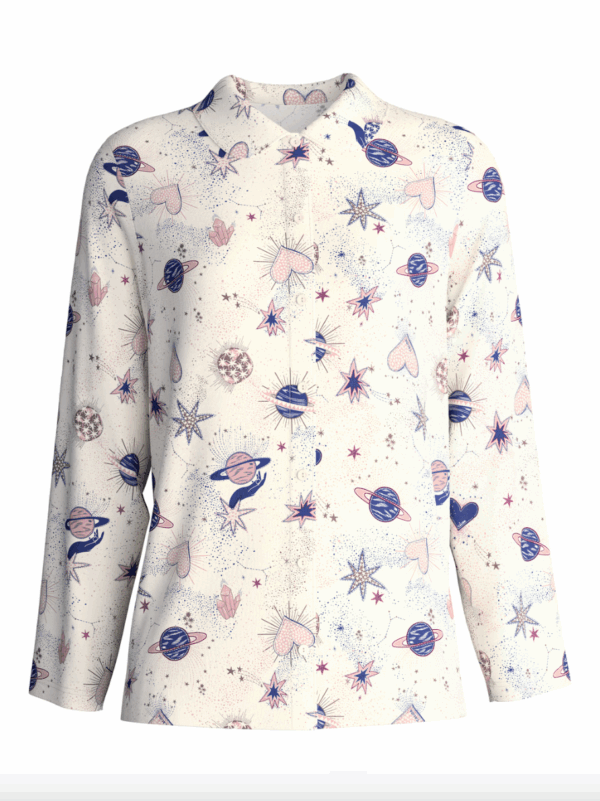 Pyjama Calida Favourites Universe en coloris Charm Cream – T-shirt manches longues à boutons & bas avec poches – Image 6