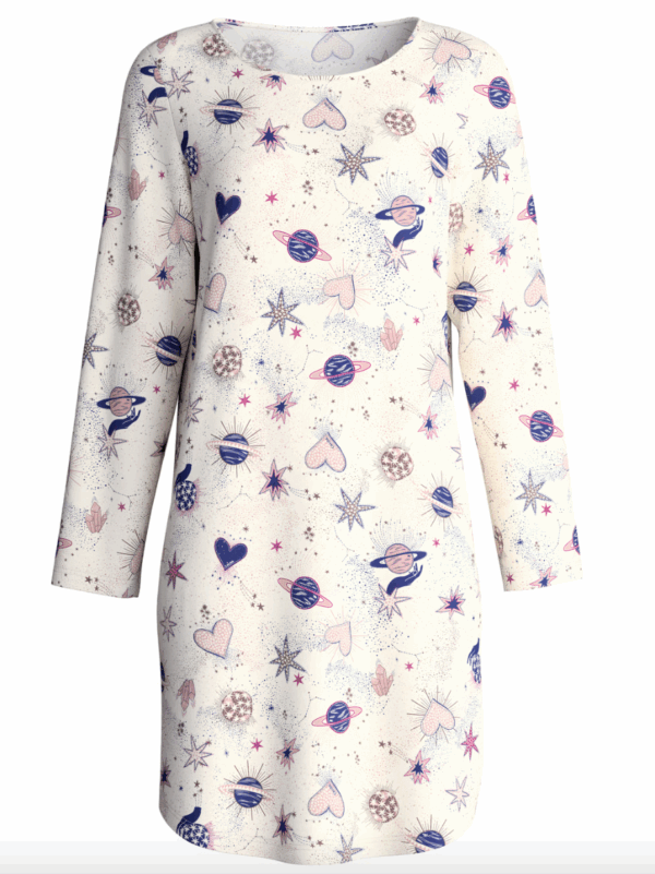 Chemise de nuit manches longues Calida Favourites Universe en coloris Charm Cream – Image 4